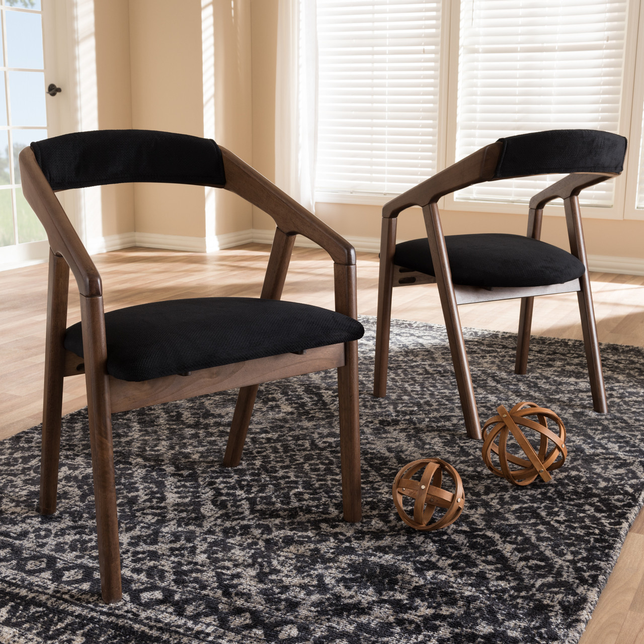 Baxton Studio Wendy Mid Century Modern Black Velvet and Walnut