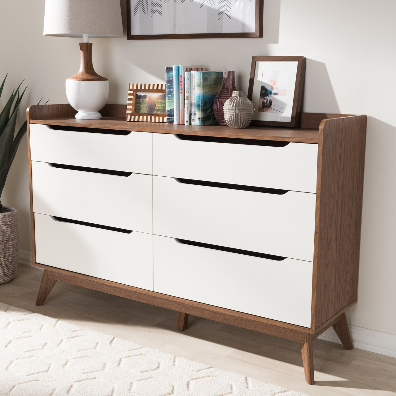 Baxton Studio Brighton Mid-Century Modern White and Walnut Wood 6