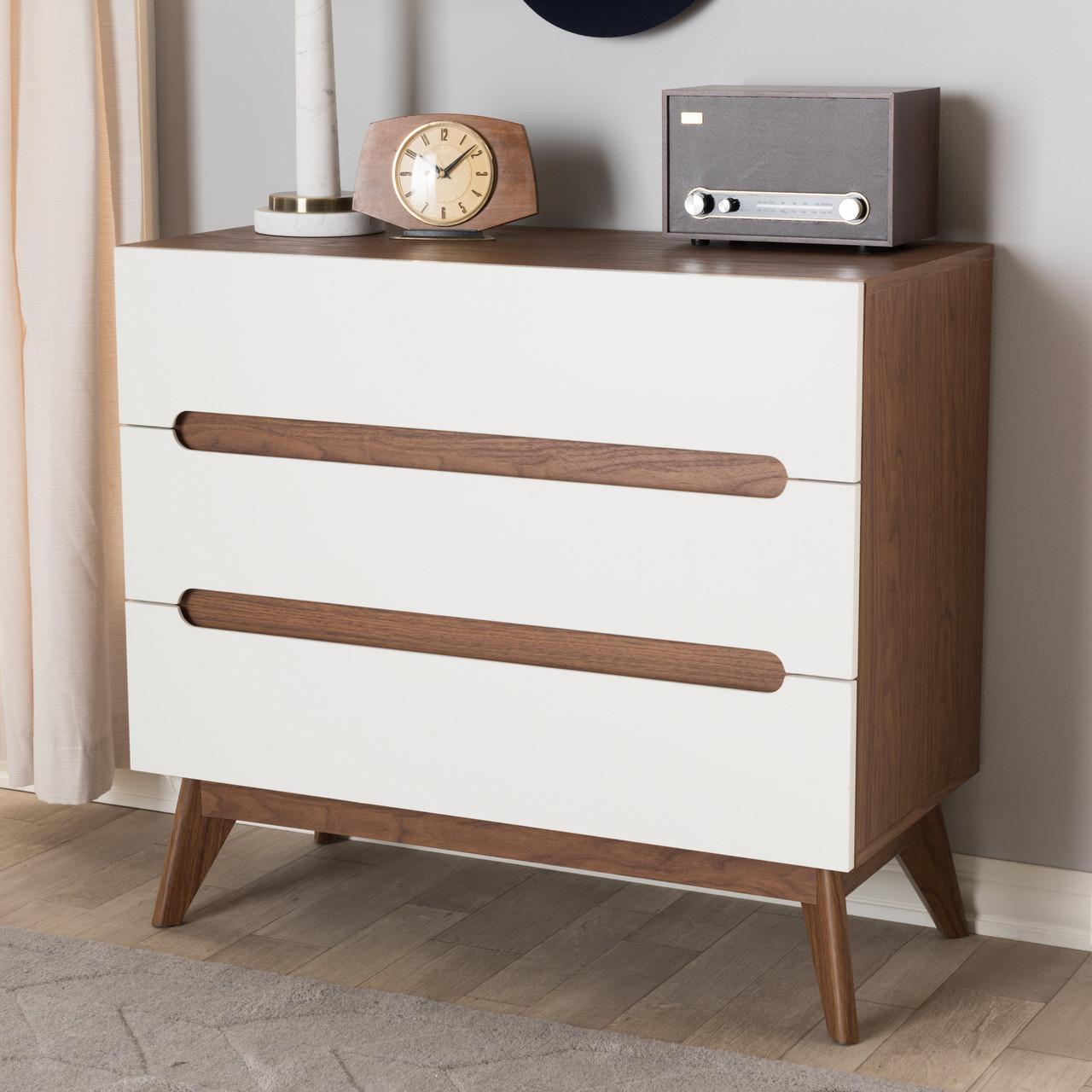 Baxton Studio Calypso Mid Century Modern White and Walnut Wood 3