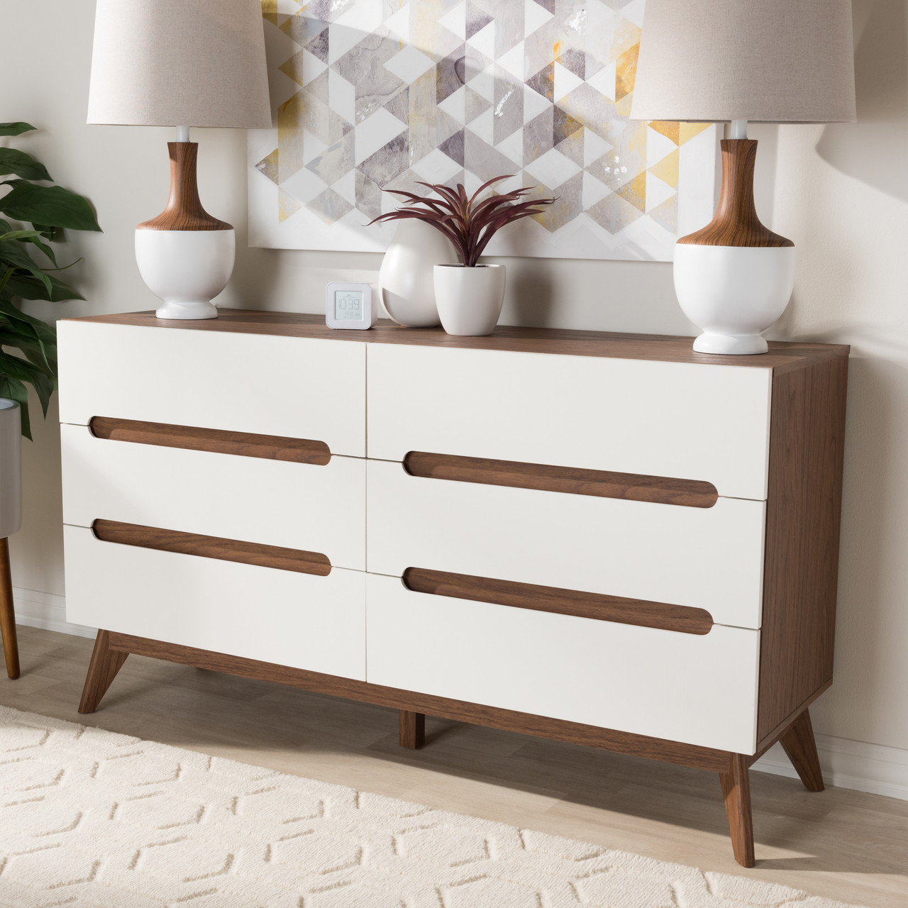 Baxton Studio Calypso Mid Century Modern White and Walnut Wood 6