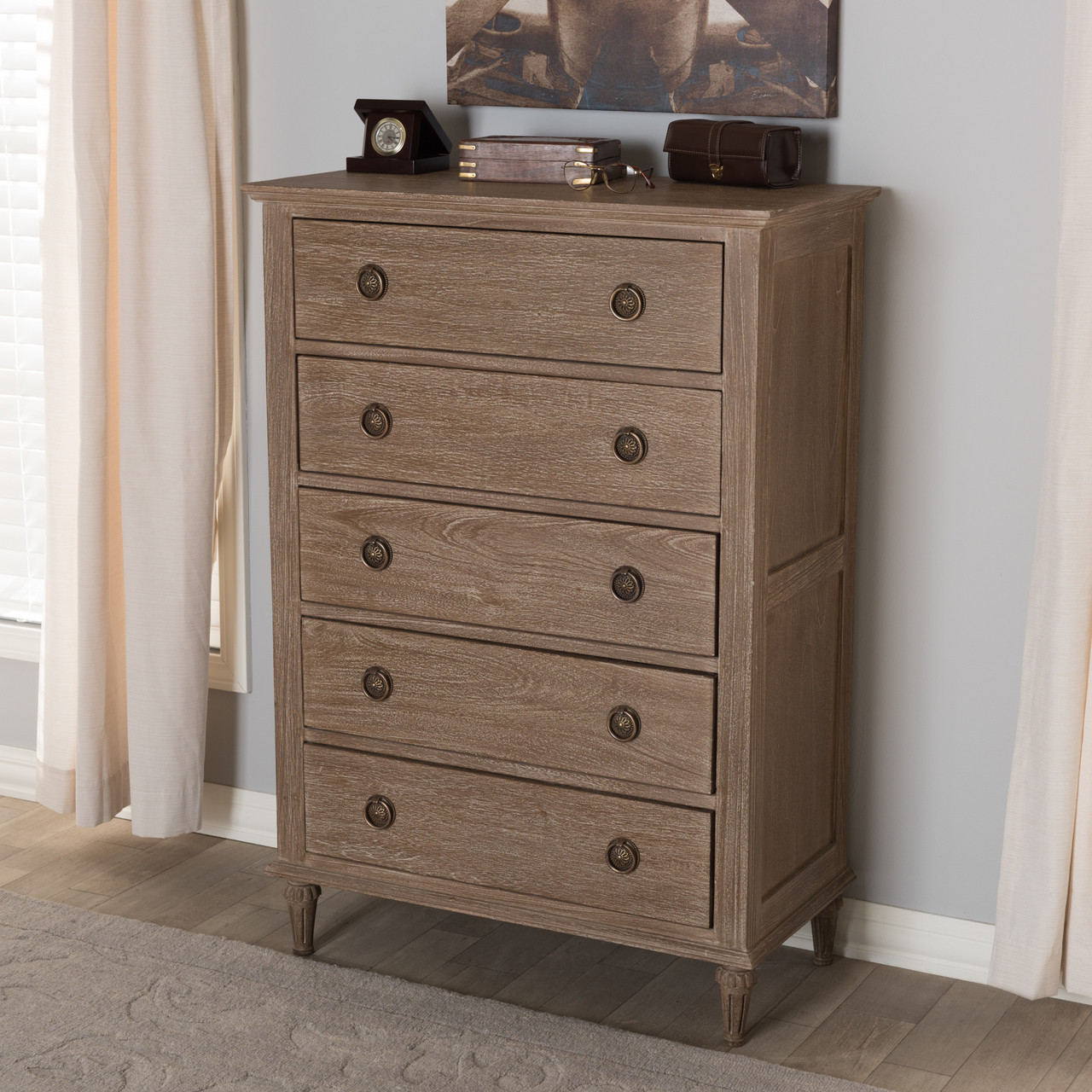 Baxton Studio Venezia French Inspired Rustic Grey Wash Finish Wood