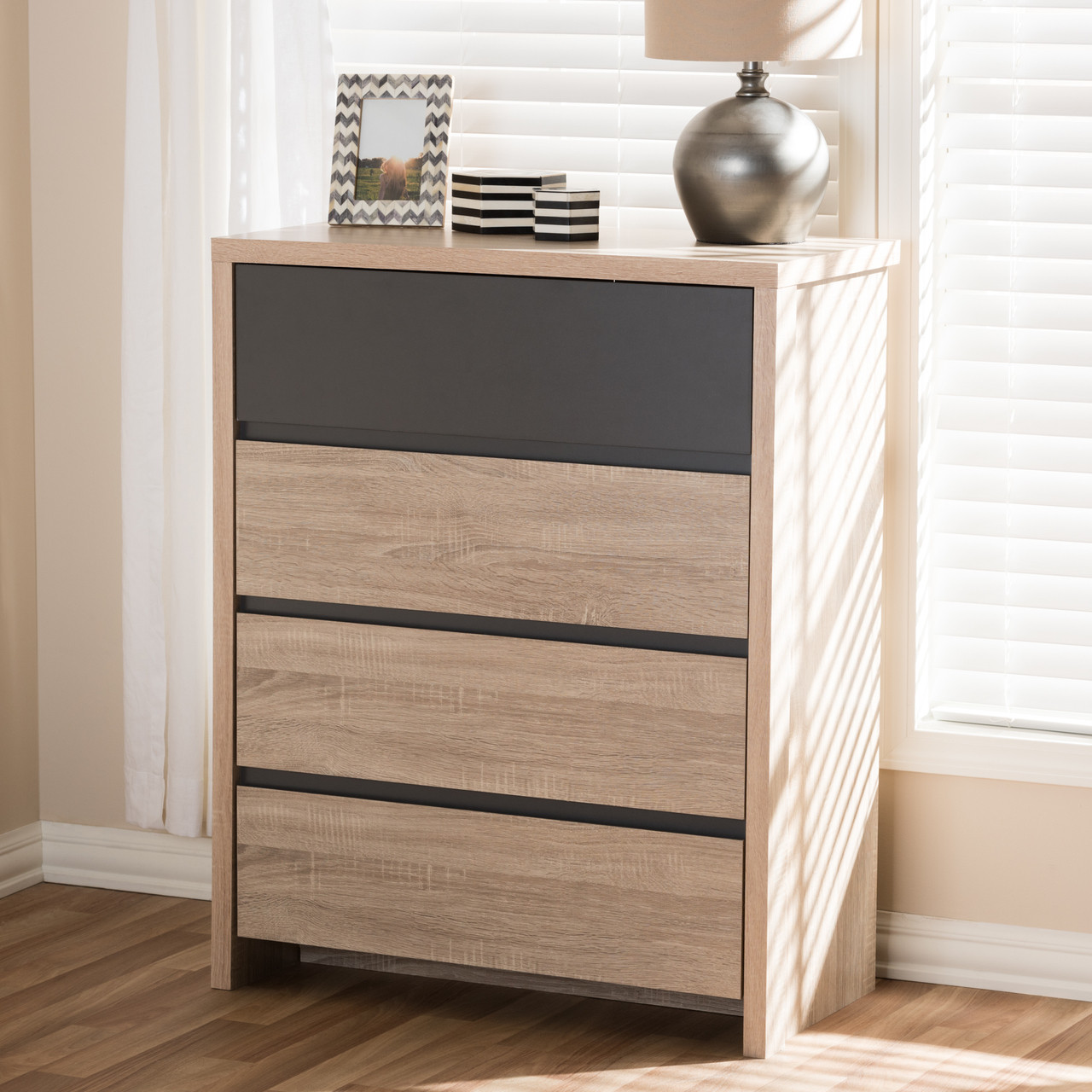 Baxton Studio Jamie Modern and Contemporary Two Tone Oak and Grey