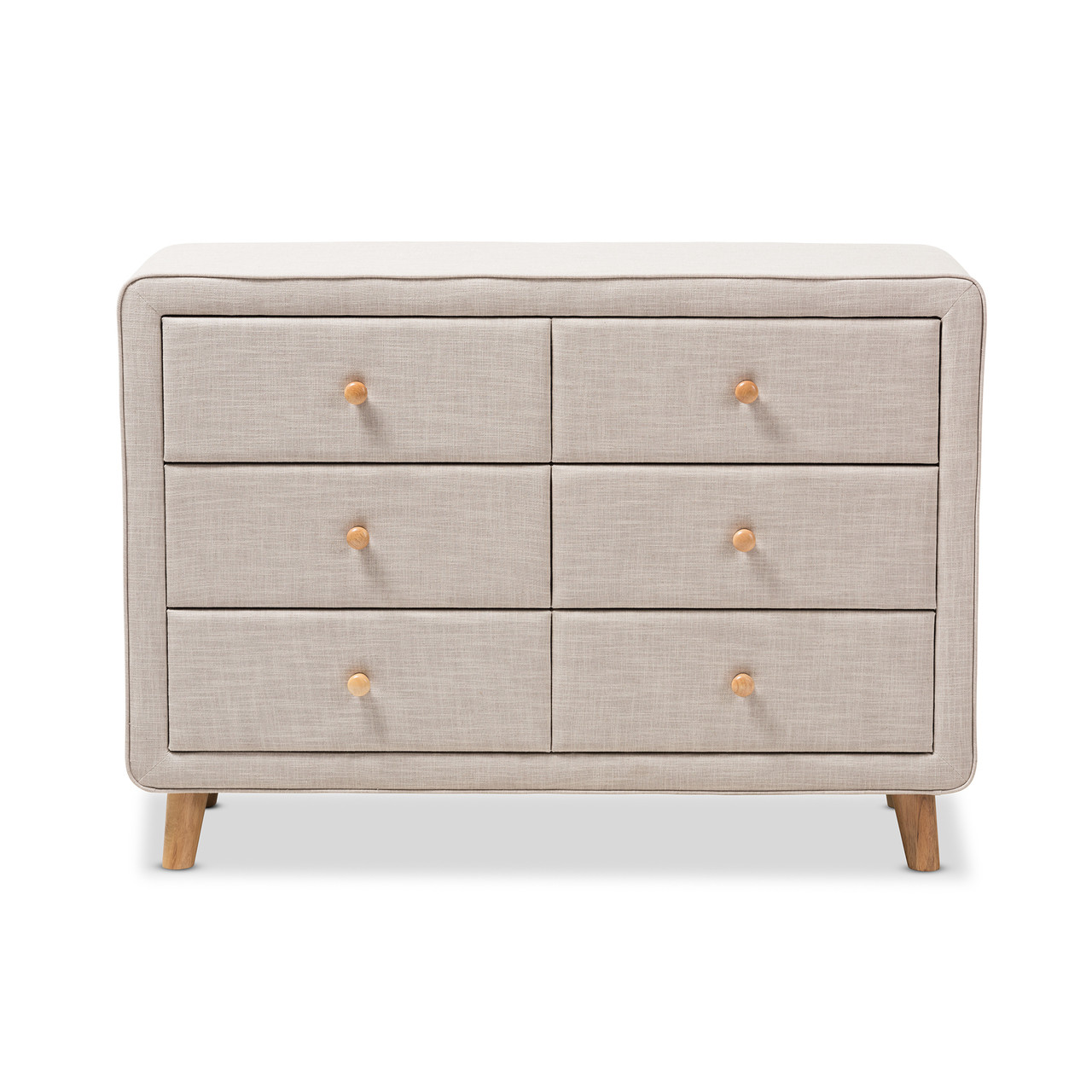 Baxton Studio Jonesy Mid Century Beige Linen Upholstered 6 Drawer