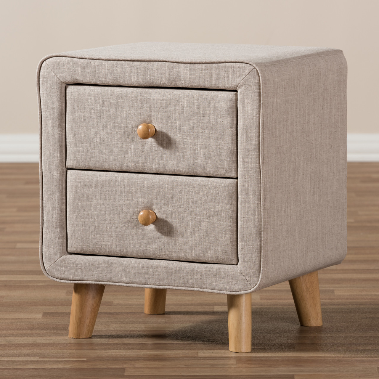 Baxton Studio Jonesy Mid Century Beige Linen Upholstered 2 Drawer