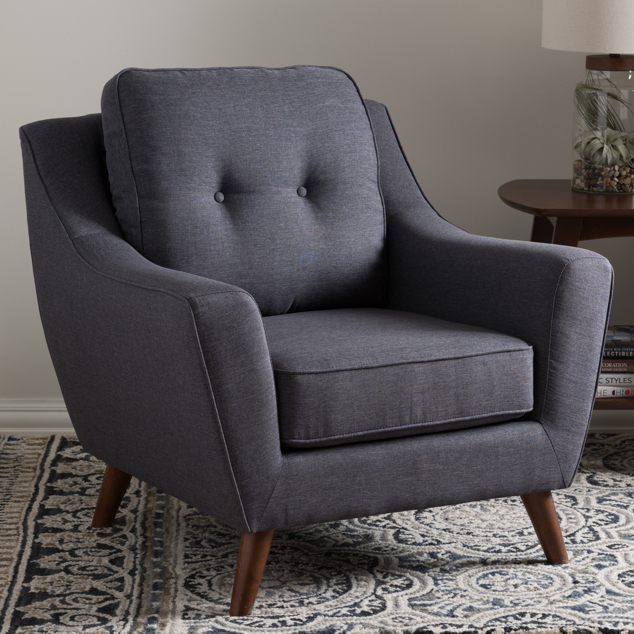 Baxton Studio Deena Mid-Century Modern Dark Grey Fabric