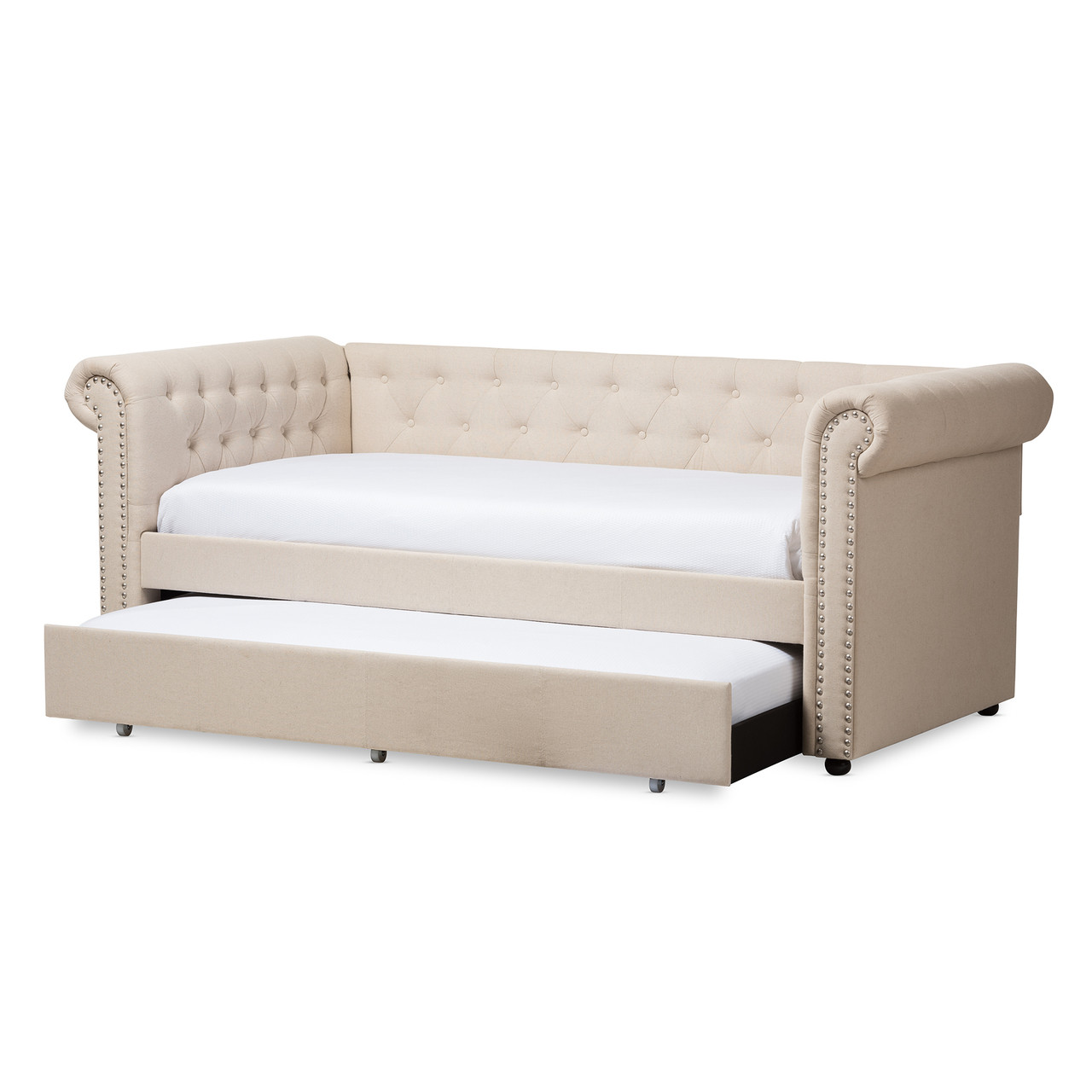 Baxton Studio Mabelle Fabric Trundle Daybed - Thumbnail 3