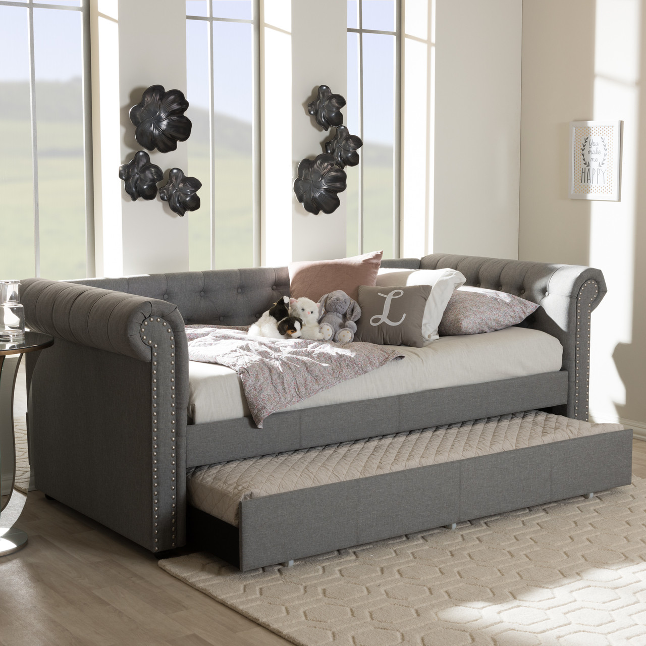 Baxton Studio Mabelle Modern and Contemporary Grey Fabric Trundle