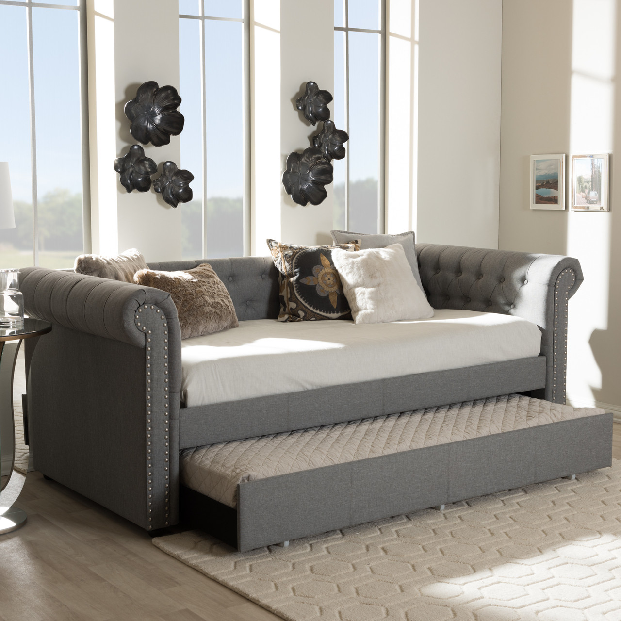 Baxton Studio Mabelle Modern and Contemporary Grey Fabric Trundle