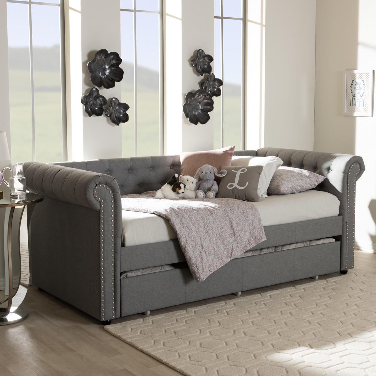 Baxton Studio Mabelle Modern and Contemporary Grey Fabric Trundle