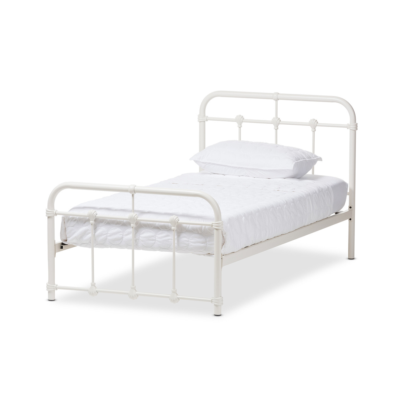 Baxton Studio Mandy Vintage Industrial White Finished Metal Twin Size  Platform Bed