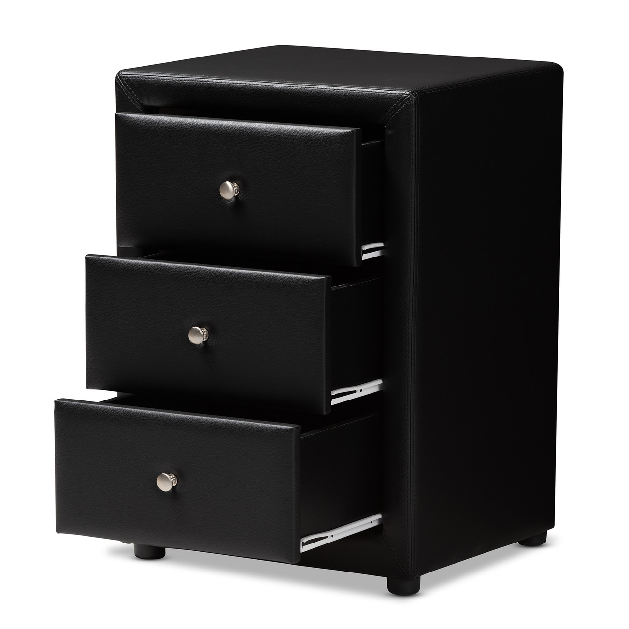 Baxton Studio Tessa Modern and Contemporary Black Faux Leather Upholstered  3-Drawer Nightstand - DealBeds.com