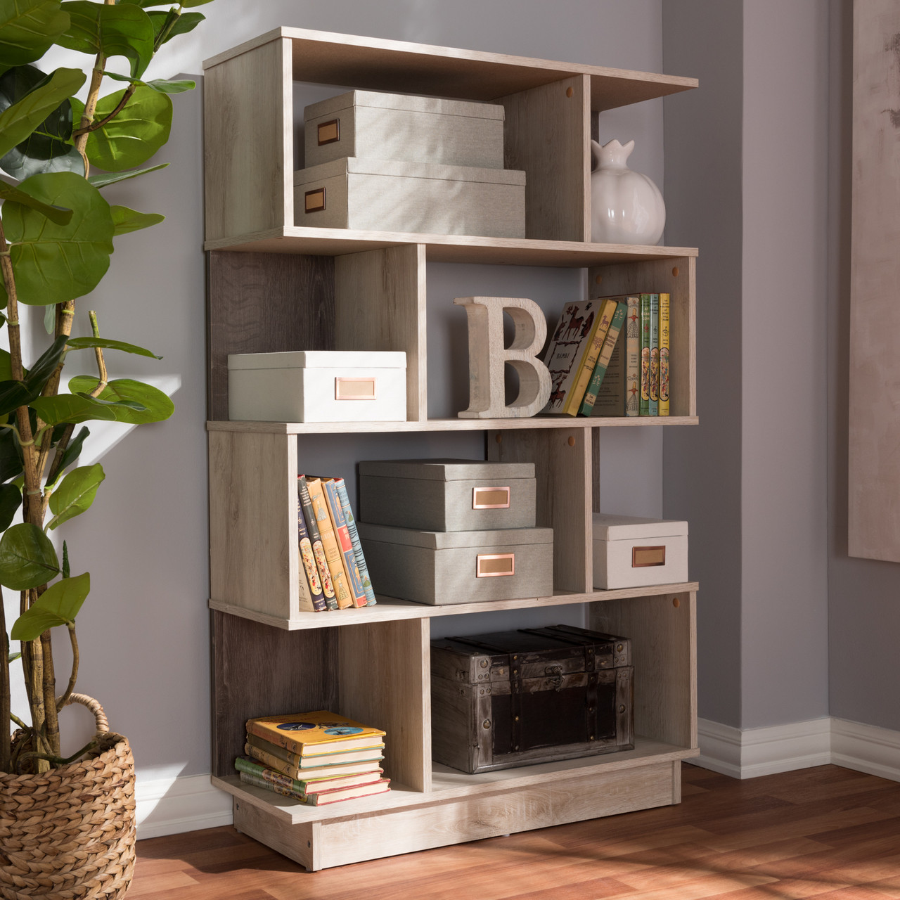 Baxton Studio Teagan Modern and Contemporary Oak Finished Display