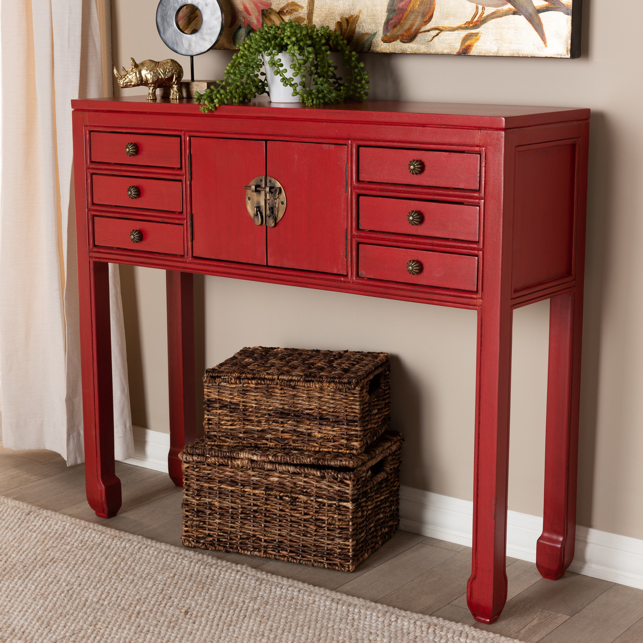 Baxton Studio Melodie Classic and Antique Red Finished Wood Bronze