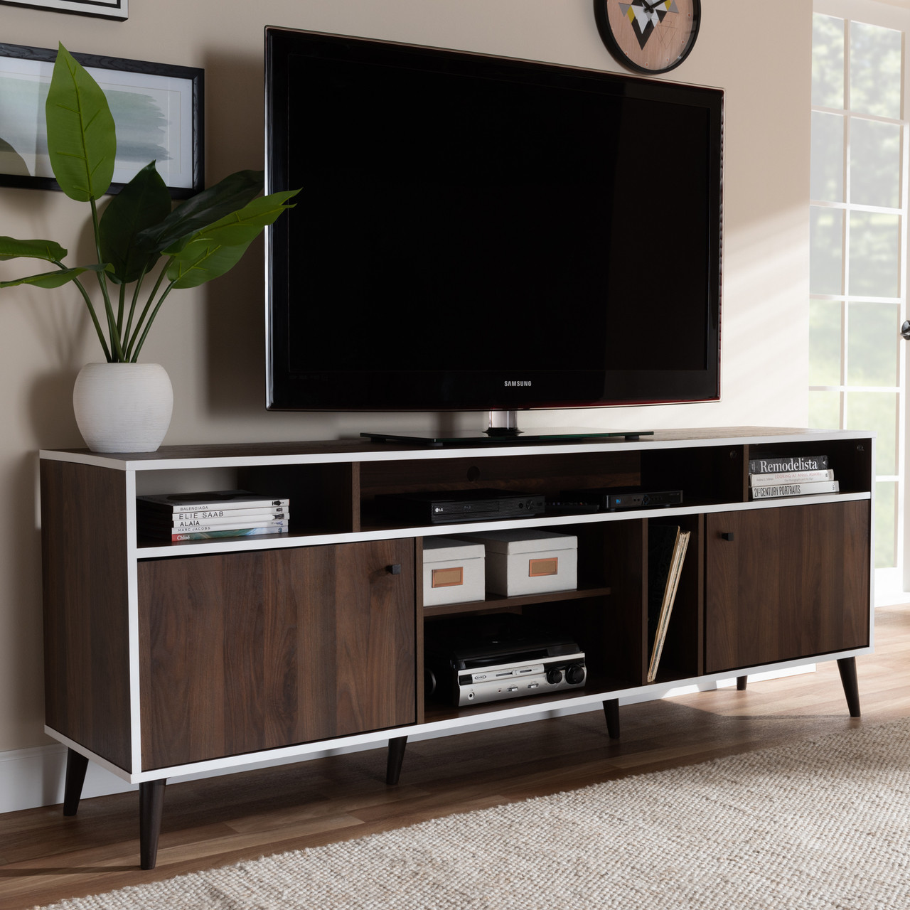 Baxton Studio Marion Mid Century Modern Brown and White Finished