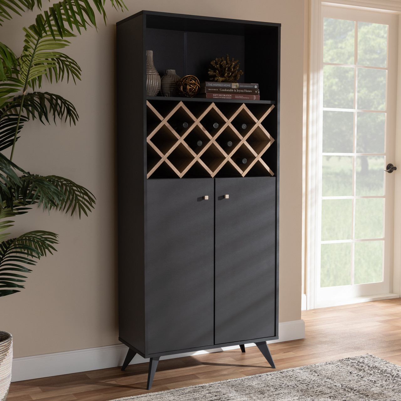 Baxton Studio Serafino Mid Century Modern Dark Grey and Oak