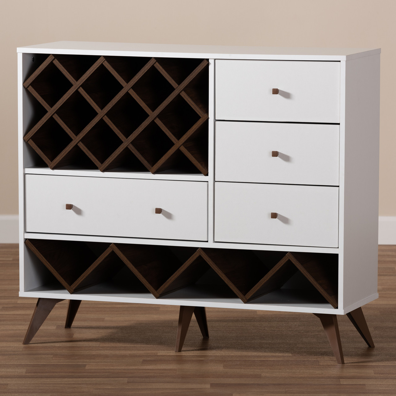 Baxton Studio Savino Mid Century Modern White and Walnut Finished