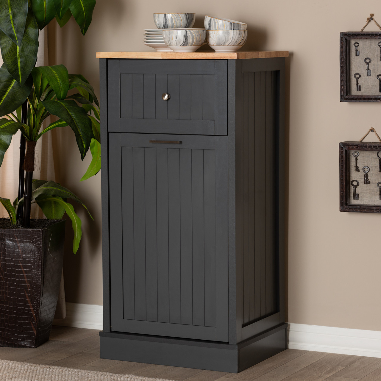 Baxton Studio Marcel Farmhouse and Coastal Dark Grey and Oak Brown