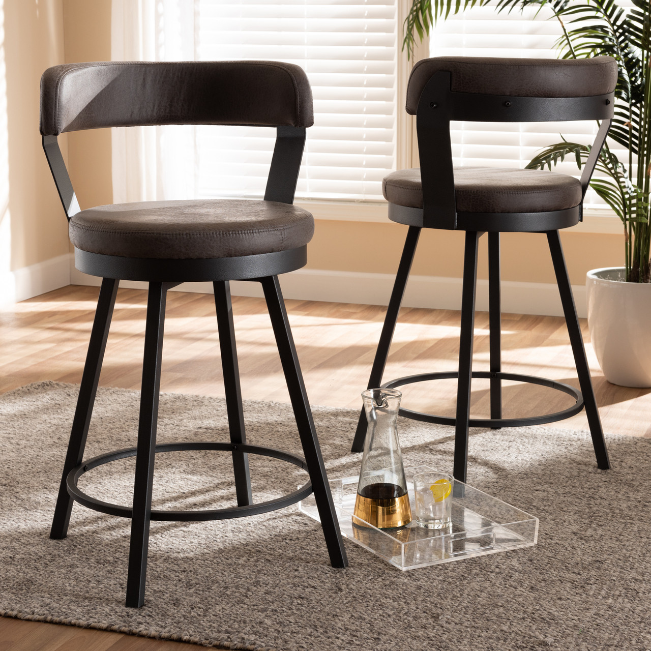 Lowes Foye Swivel Bar Counter Stool Art Leon Set Of Brown 24-in H