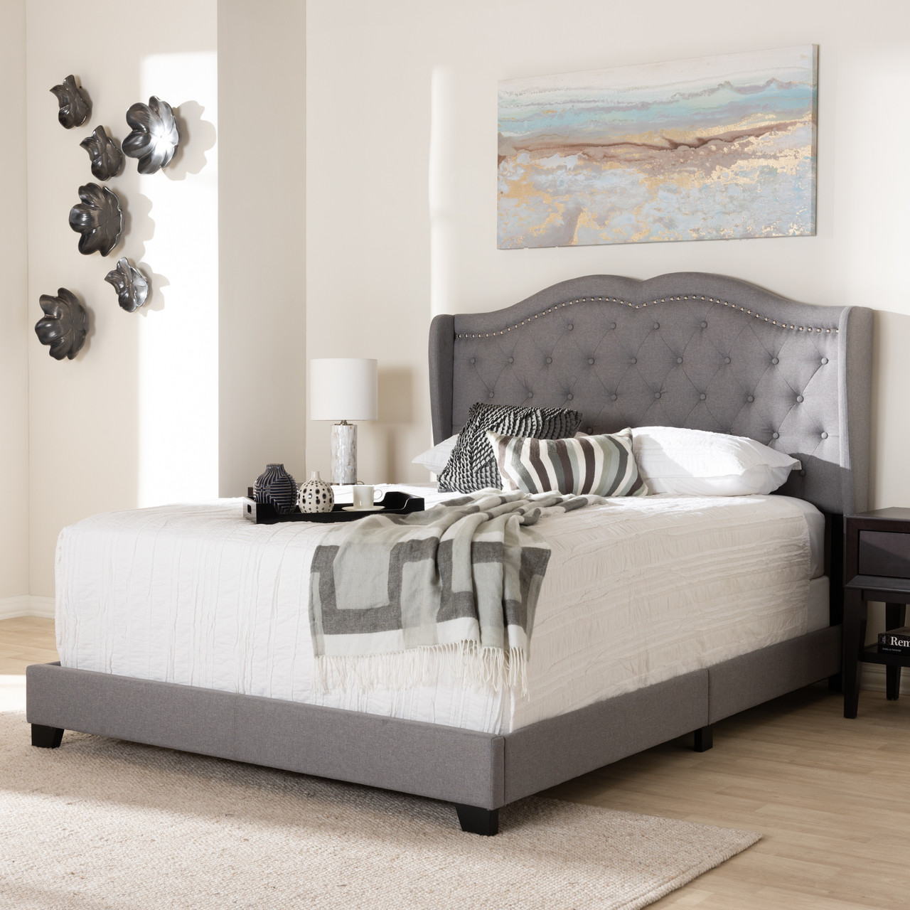 Baxton Studio Aden Modern and Contemporary Grey Fabric Upholstered