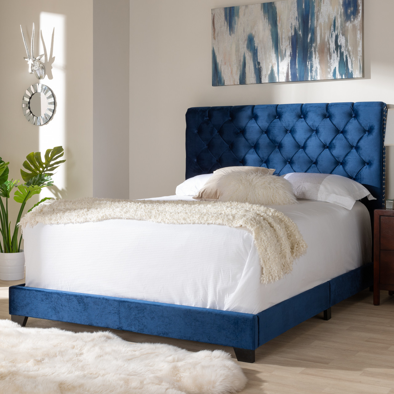 Baxton Studio Candace Luxe and Glamour Navy Velvet Upholstered Bed