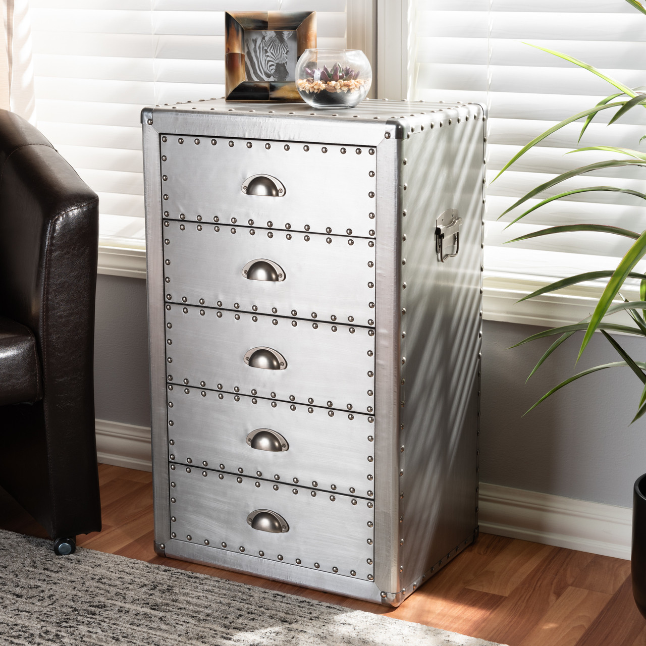 超希少!DS!VTG 1950’s T-BIRDチマヨパースナバホデッドBOX Baxton Studio Davet French Industrial Silver Metal 5-Drawer Accent