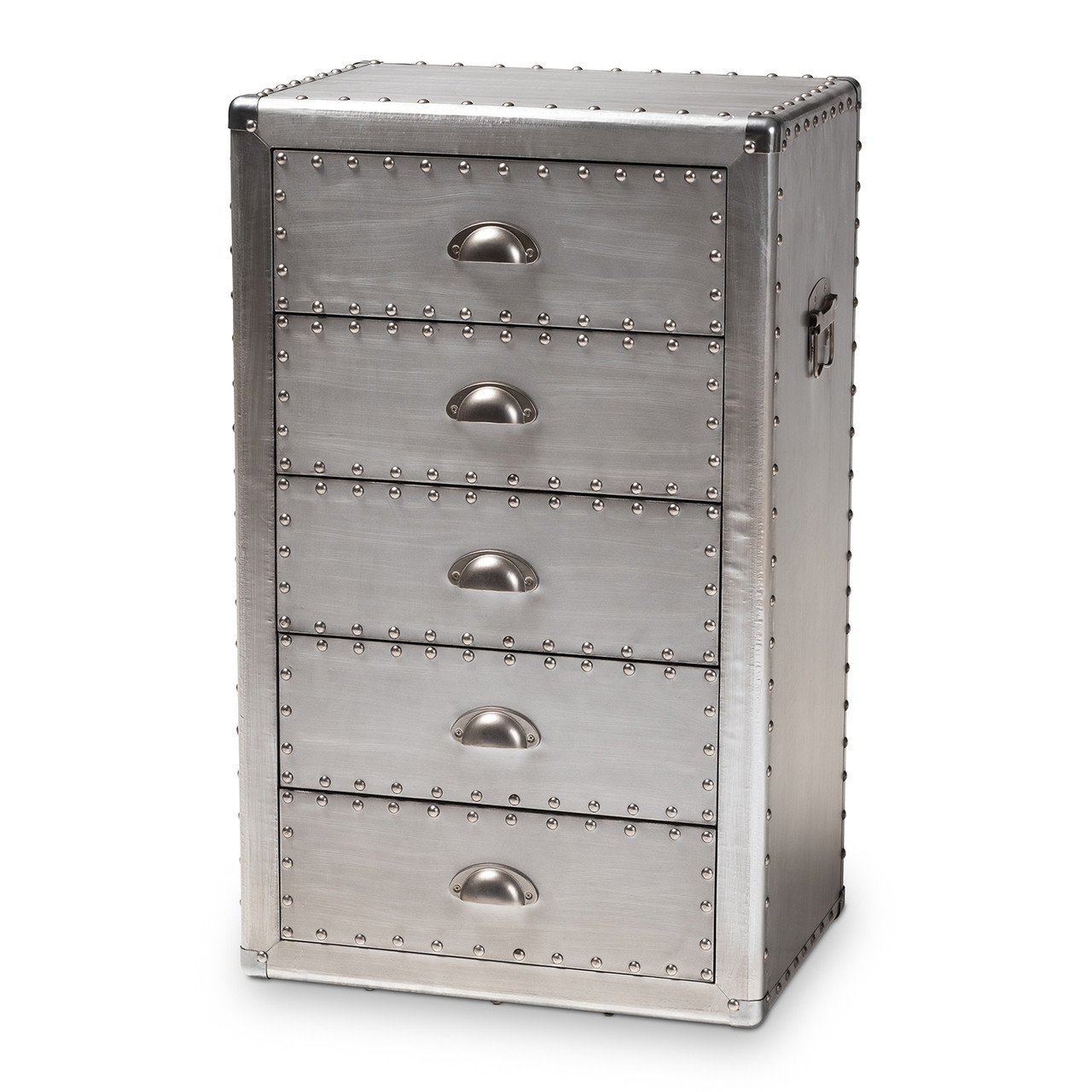 Baxton Studio Davet French Industrial Silver Metal 5-Drawer Accent