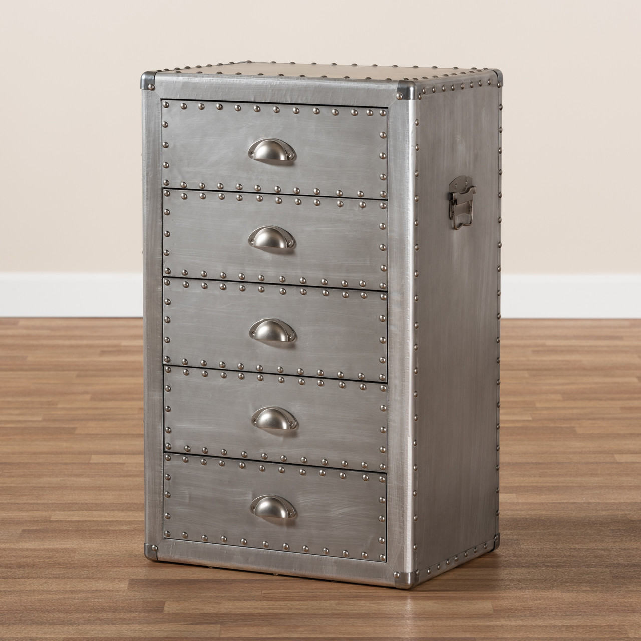 Baxton Studio Davet French Industrial Silver Metal 5-Drawer Accent