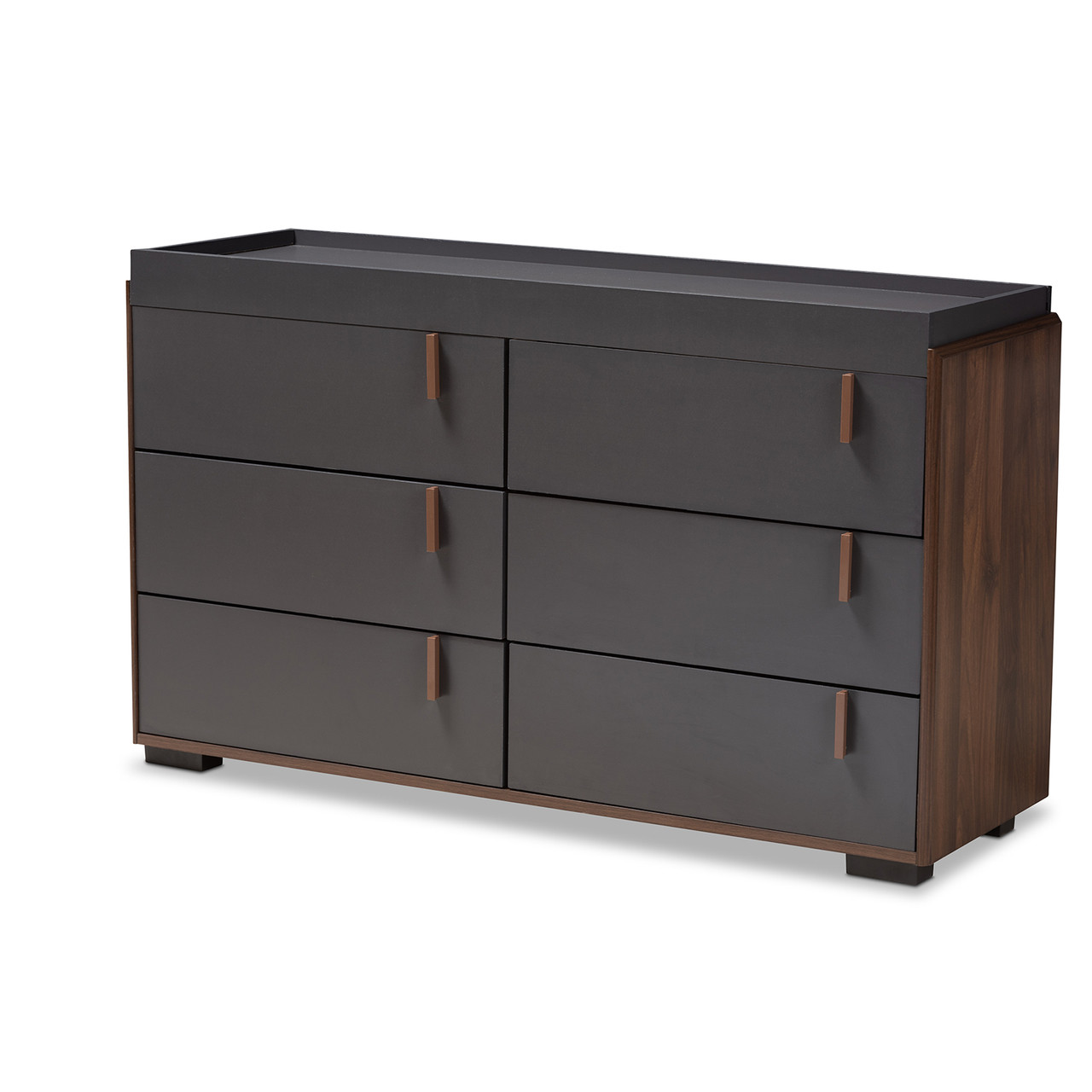 Baxton Studio Rikke Modern and Contemporary Two-Tone Gray and Walnut  Finished Wood 6-Drawer Dresser - DealBeds.com