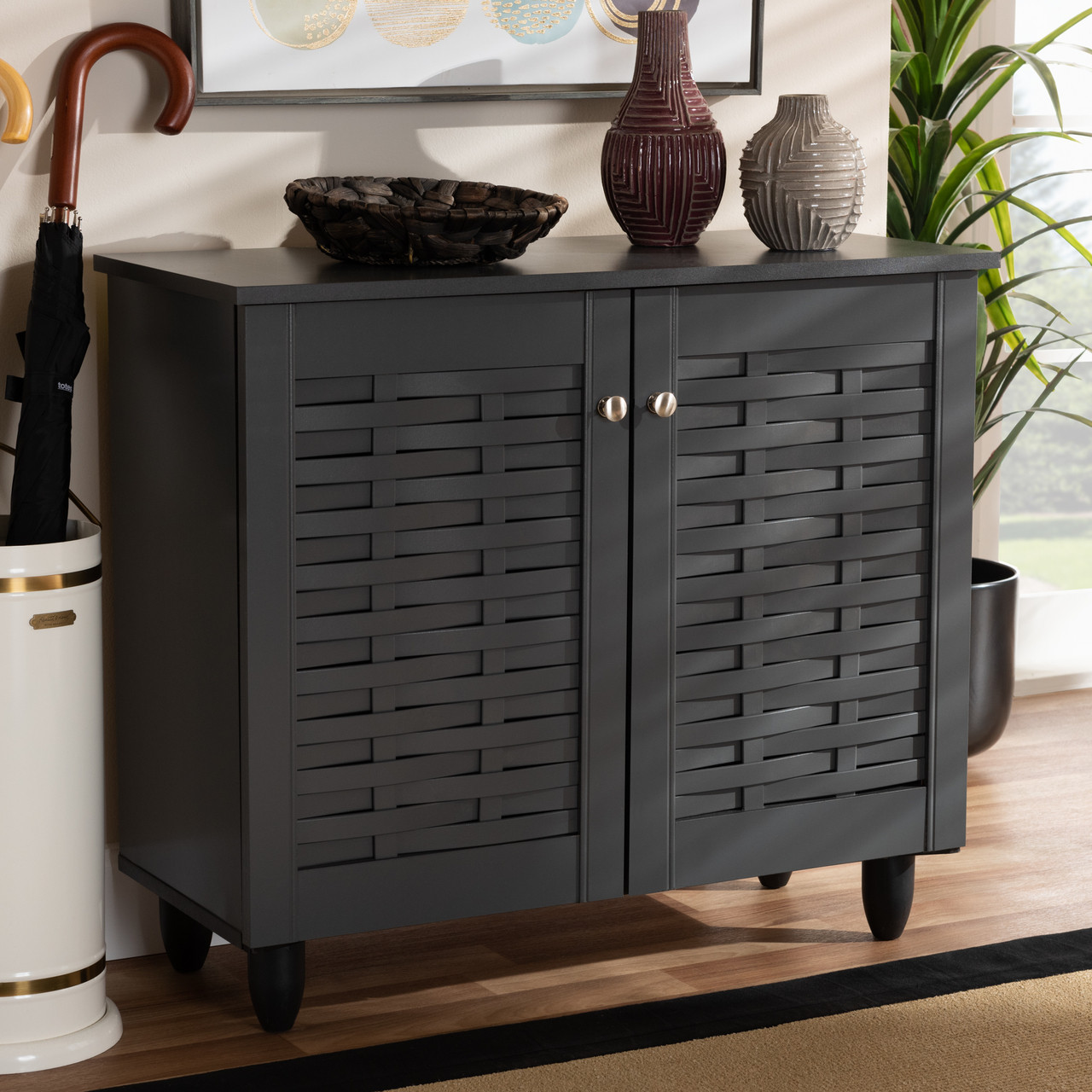 Baxton Studio Winda Modern and Contemporary Dark Gray 2 Door