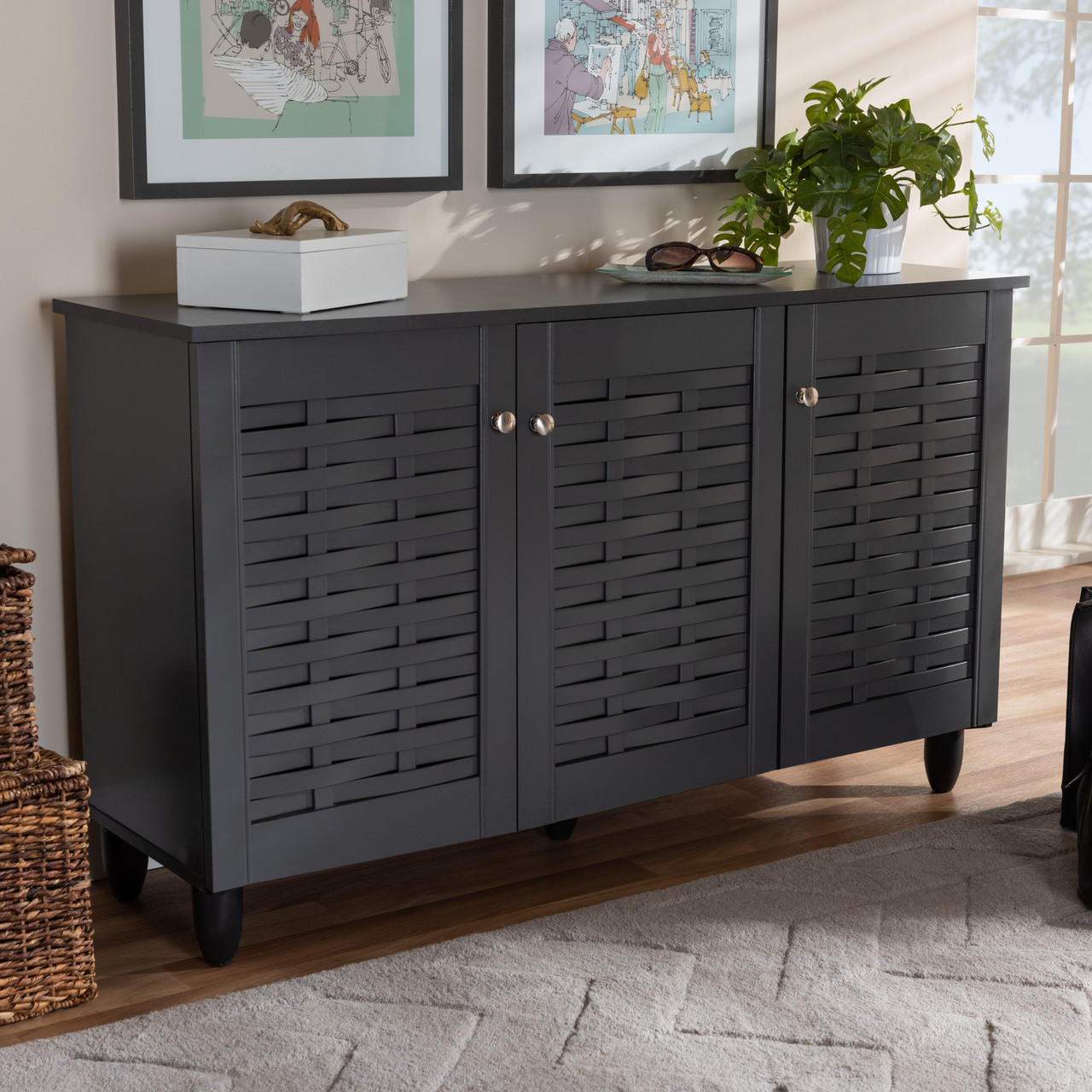 Baxton Studio Winda Modern and Contemporary Dark Gray 3 Door