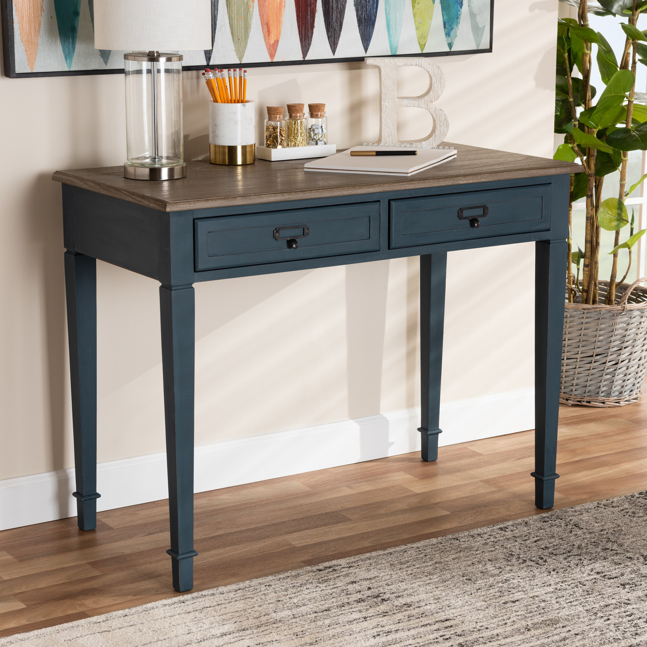 Baxton Studio Dauphine French Provincial Spruce Blue Accent