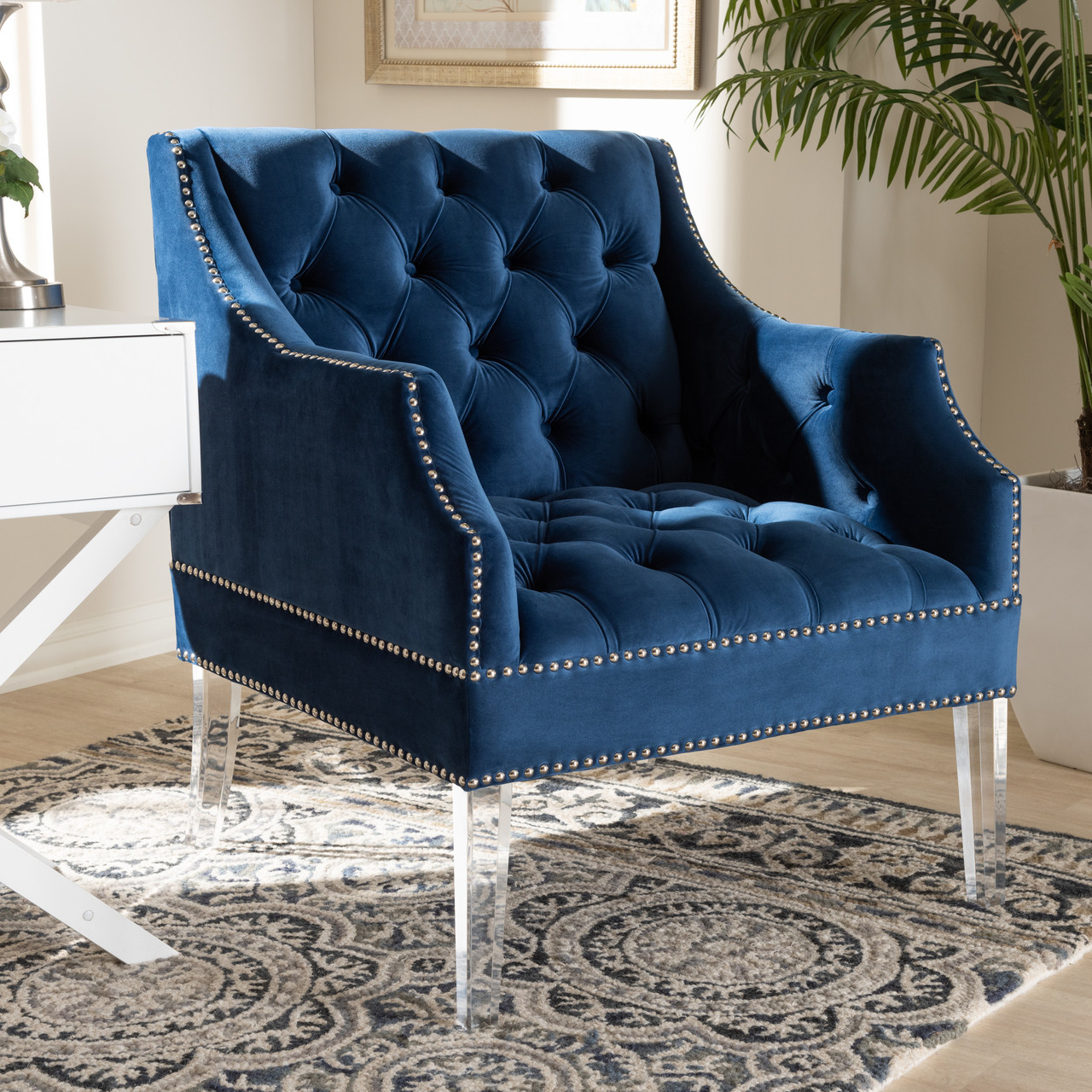 Baxton Studio Silvana Modern and Contemporary Navy Velvet Fabric