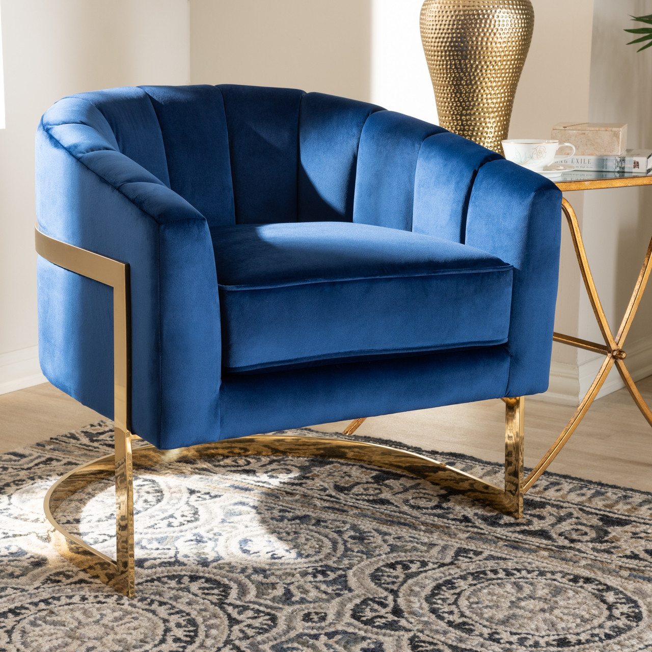 Baxton Studio Tomasso Glam Royal Blue Velvet Fabric Upholstered