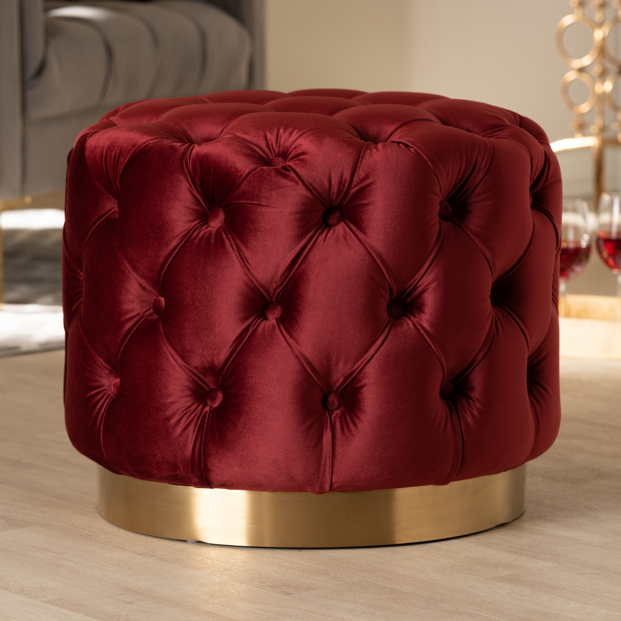 Baxton Studio Valeria Glam Burgundy Red Velvet Fabric Upholstered