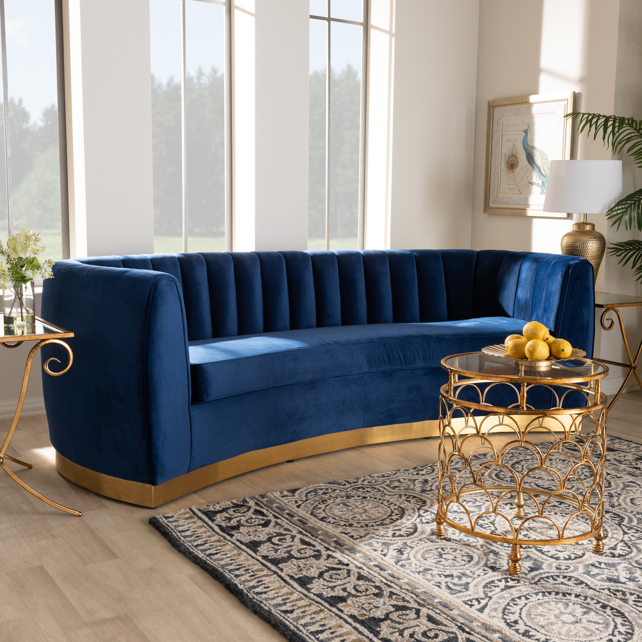Designer Heavy Duty Royal Blue Bronze Gold Abstract Cut Velvet Upholstery  Fabric