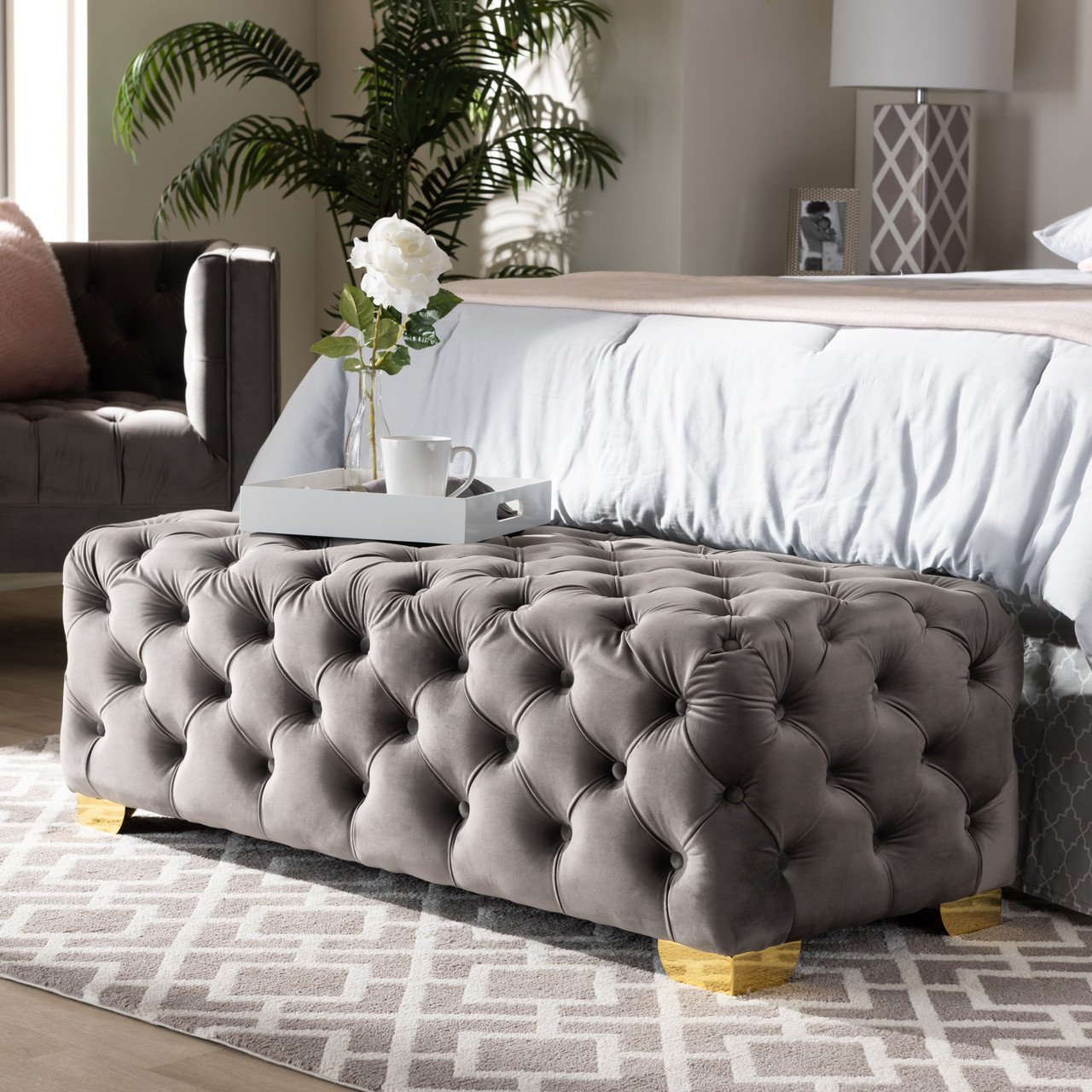 Baxton Studio Avara Glam and Luxe Gray Velvet Fabric Upholstered