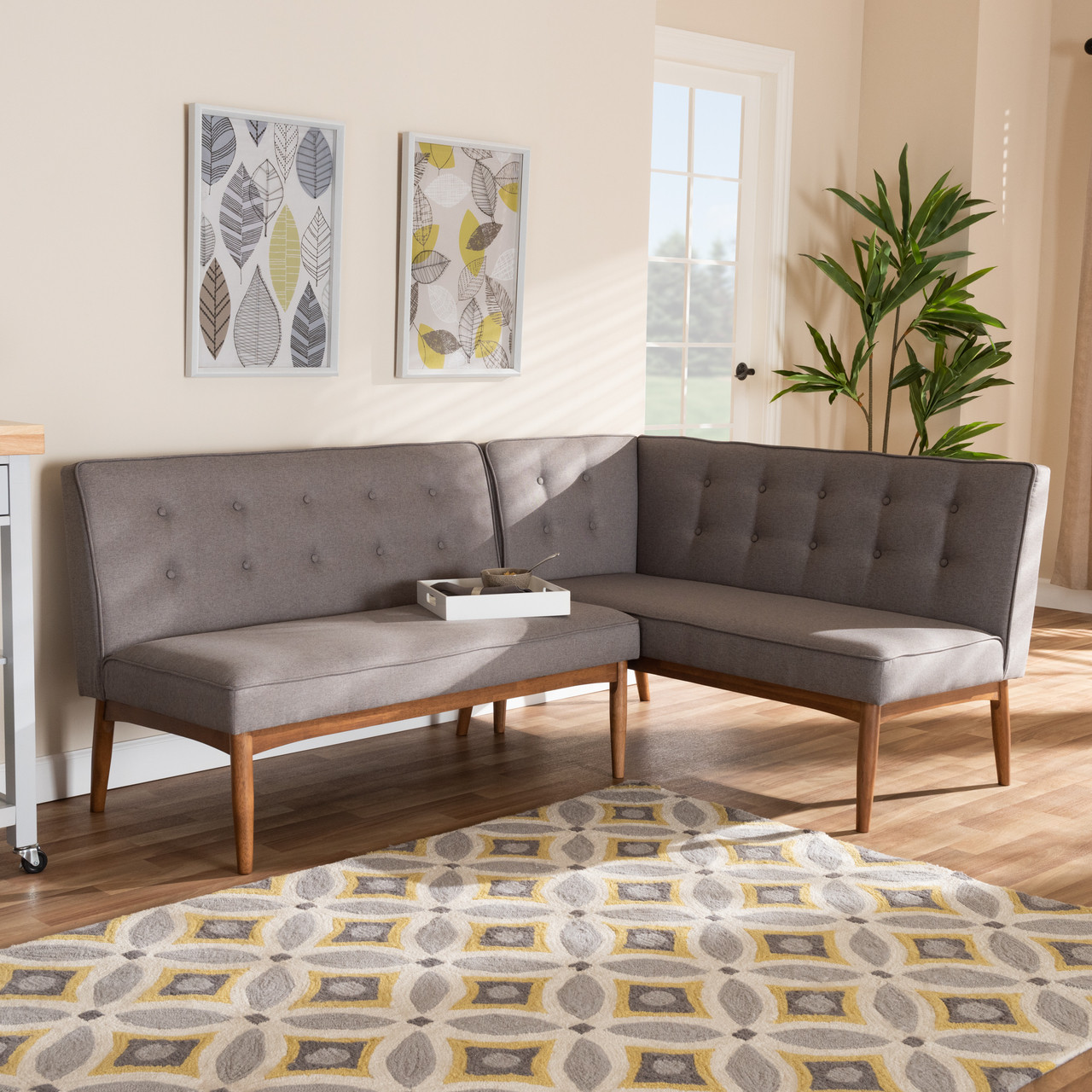 Baxton Studio Arvid Dining Corner Sofa Bench