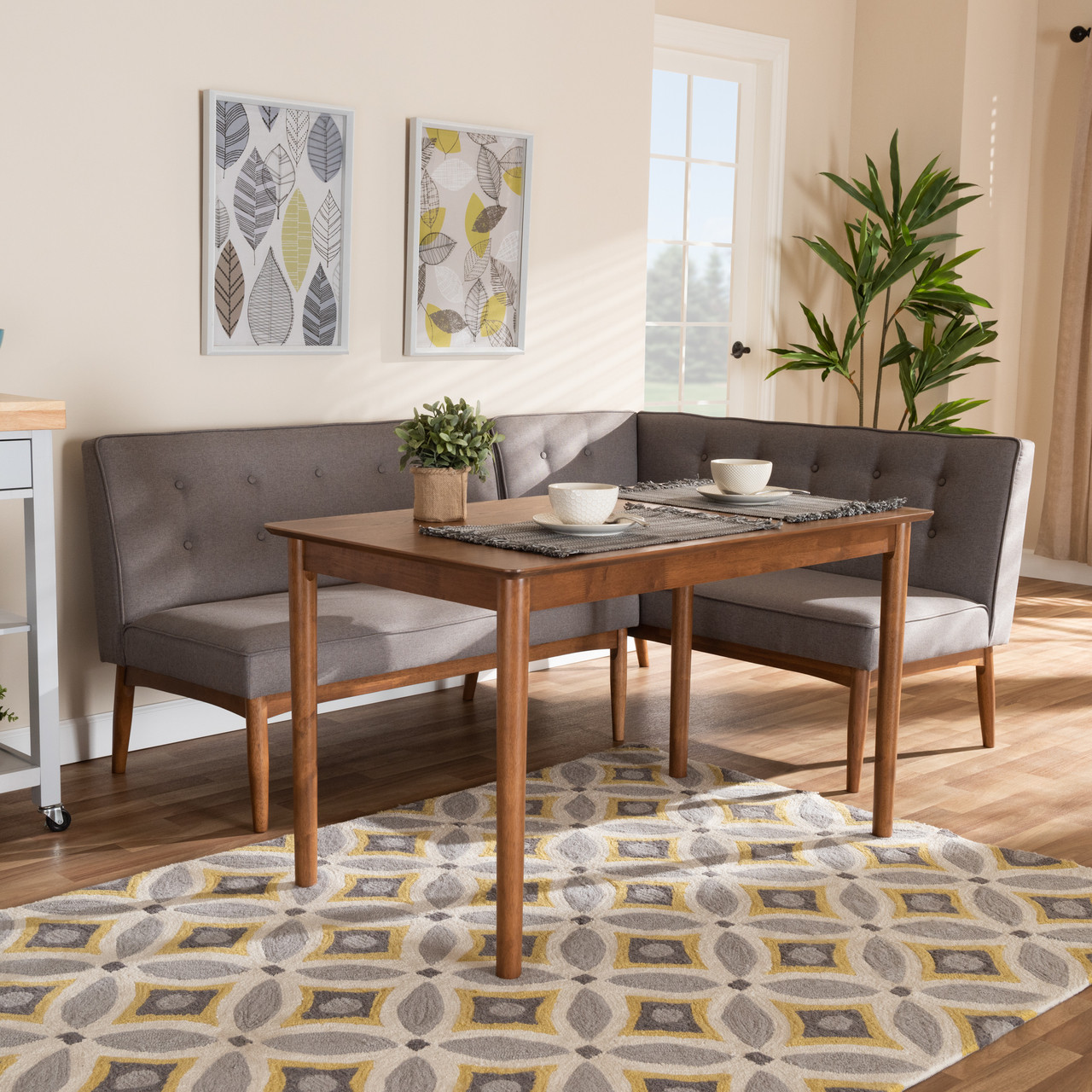 Baxton Studio Arvid Mid-Century Modern Gray Fabric Upholstered 3