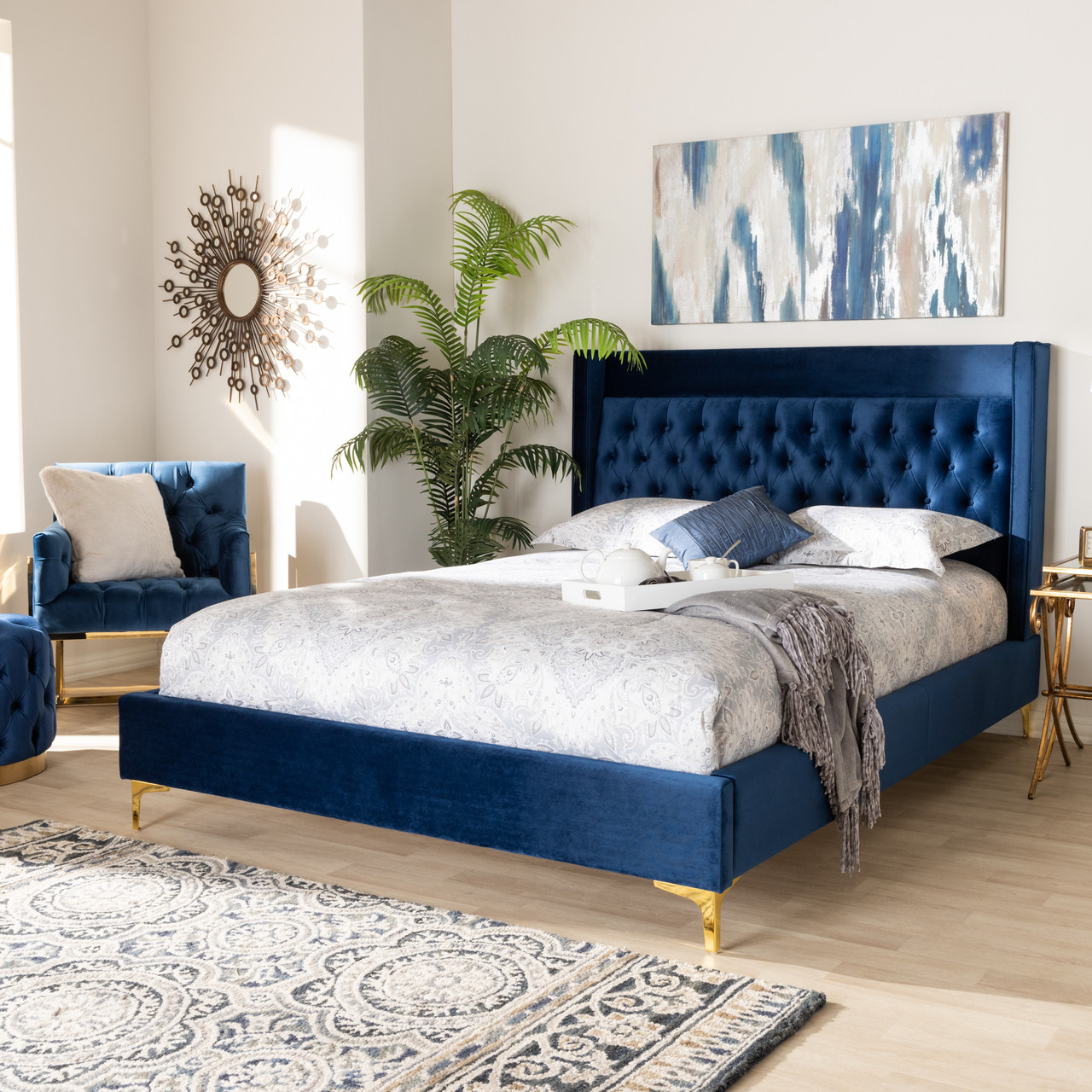 Baxton Studio Valery Modern and Contemporary Navy Blue Velvet