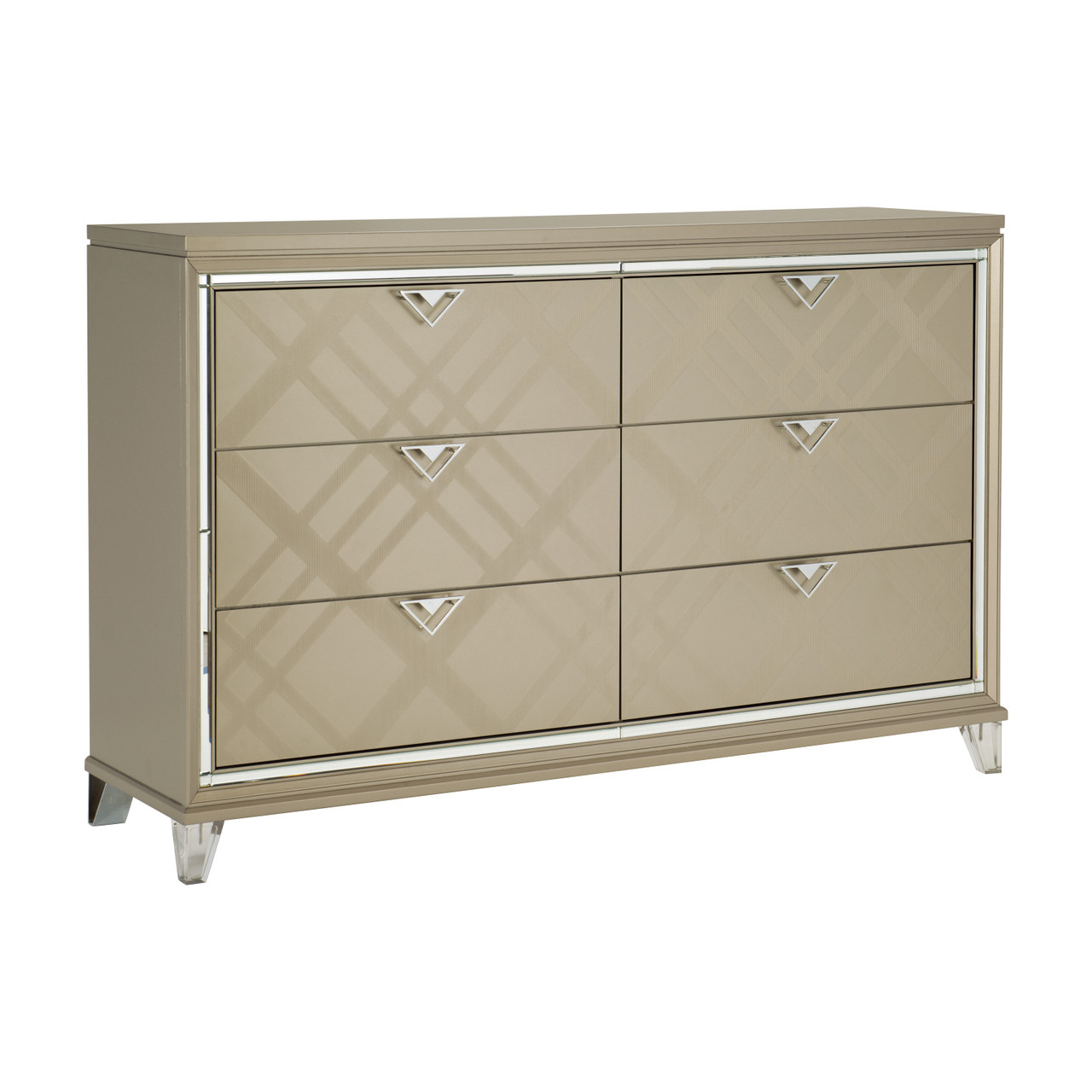 champagne mirrored dresser HAZEMORE Champagne 68" Wide Dresser & Mirror
