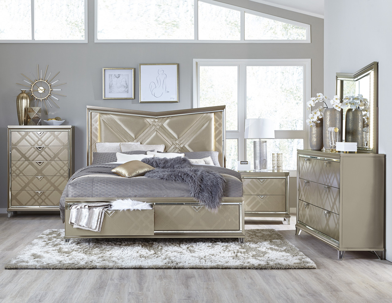 Homelegance Bijou Collection 4-Piece Bedroom Set in Champagne