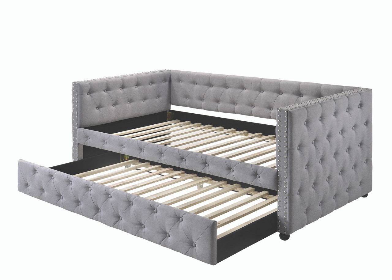 Coaster Mockern Tufted Upholstered Daybed with Trundle in Grey ...