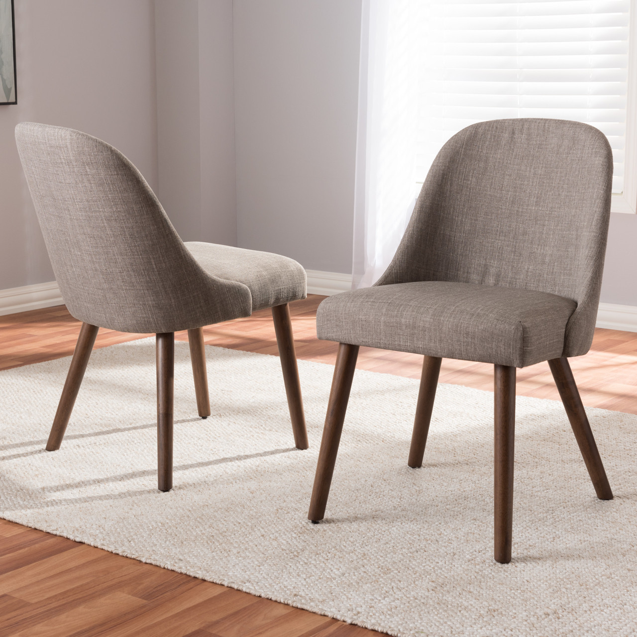 Wesley Mid-Century Modern Light Fabric Upholstered Finished Wood Dining Chair (Set of 2)