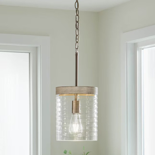 Kichler Maritime Brushed Nickel Coastal Ribbed Glass Cylinder Mini Hanging Pendant Light