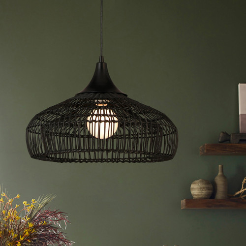 allen + roth Reece Black Traditional Bell Medium Hanging Pendant Light