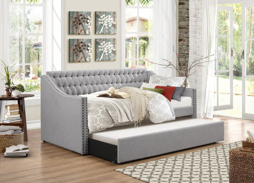 Homelegance Torrence Sleigh Tufted Daybed with Trundle in Grey