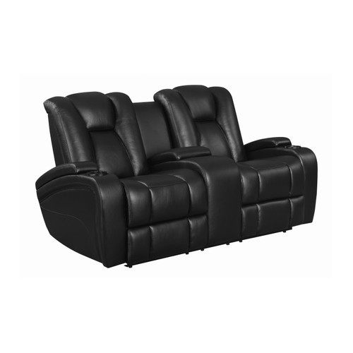 Coaster Delange Reclining Power Leather Loveseat in Black