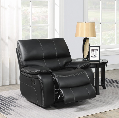 Coaster Willemse Casual Glider Recliner in Black; Lifestyle Reclined