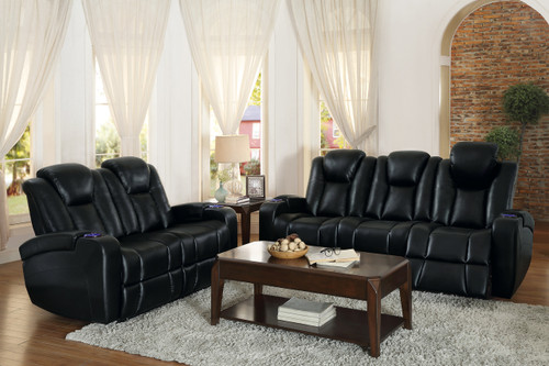 Homelegance Madoc Collection Reclining Sofa in Black and Madoc Loveseat in Black