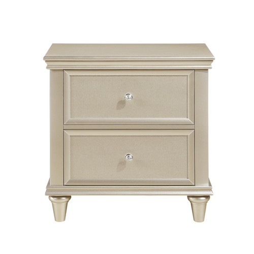 Homelegance Celandine Collection 2 Drawer Nightstand in Silver; Front View 